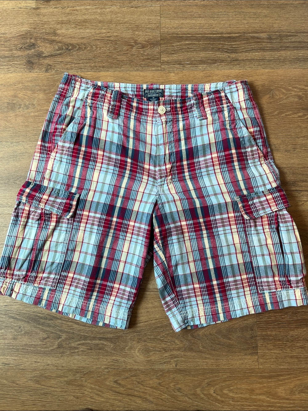 POLO JEANS CO. Plaid Cargo Shorts - Sz. 36”
100% cotton